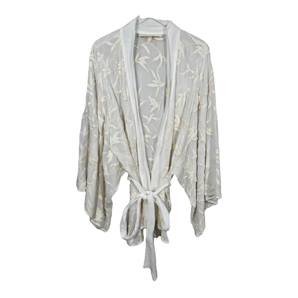 Jen's Pirate Booty Cream Embroidered Boho Kimono P/S Belted Floral Hippie